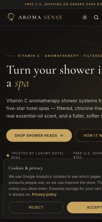 Aroma Sense website on mobile