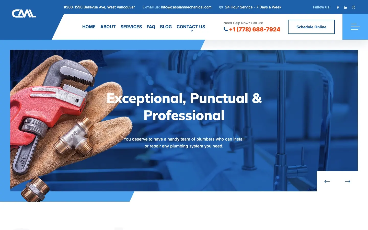 Caspian Mechanical Ltd. website on desktop