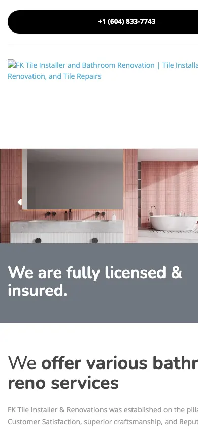 FK Tile Installer & Bathroom Renovation website on mobile