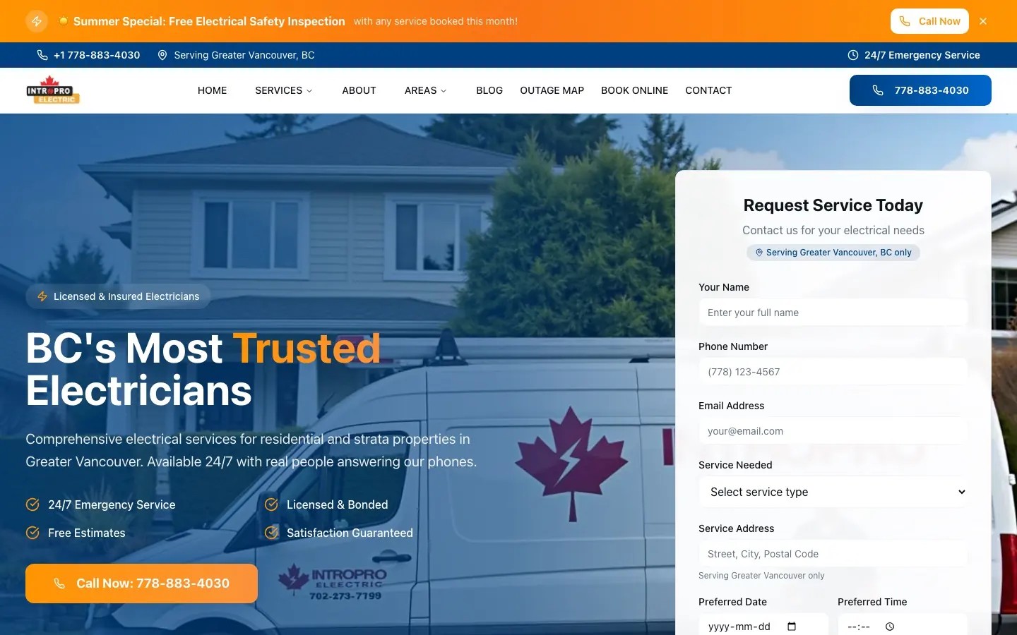 Intropro Electric website on desktop