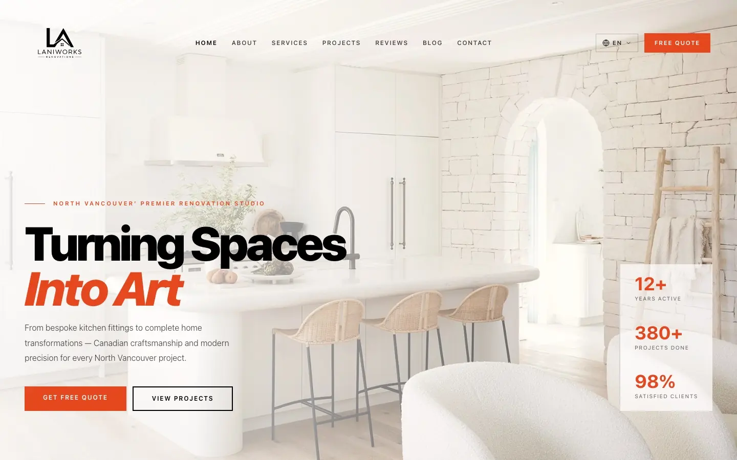 Laniworks Renovations website on desktop