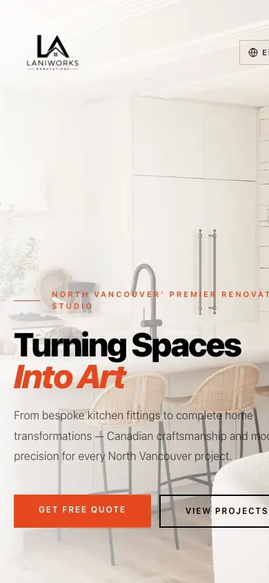 Laniworks Renovations website on mobile