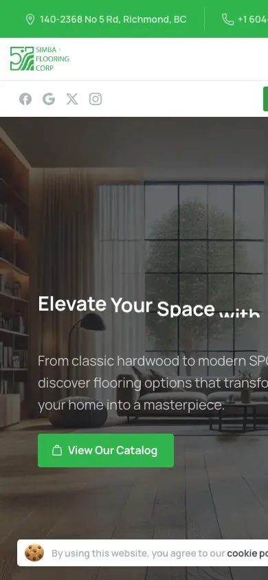 Simba Flooring Corp. website on mobile