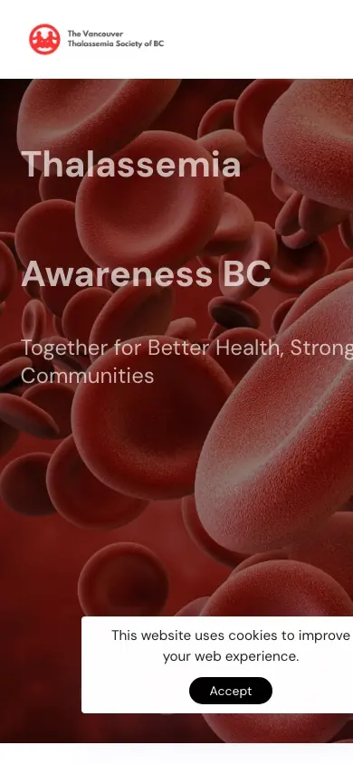 Vancouver Thalassemia Society of BC website on mobile